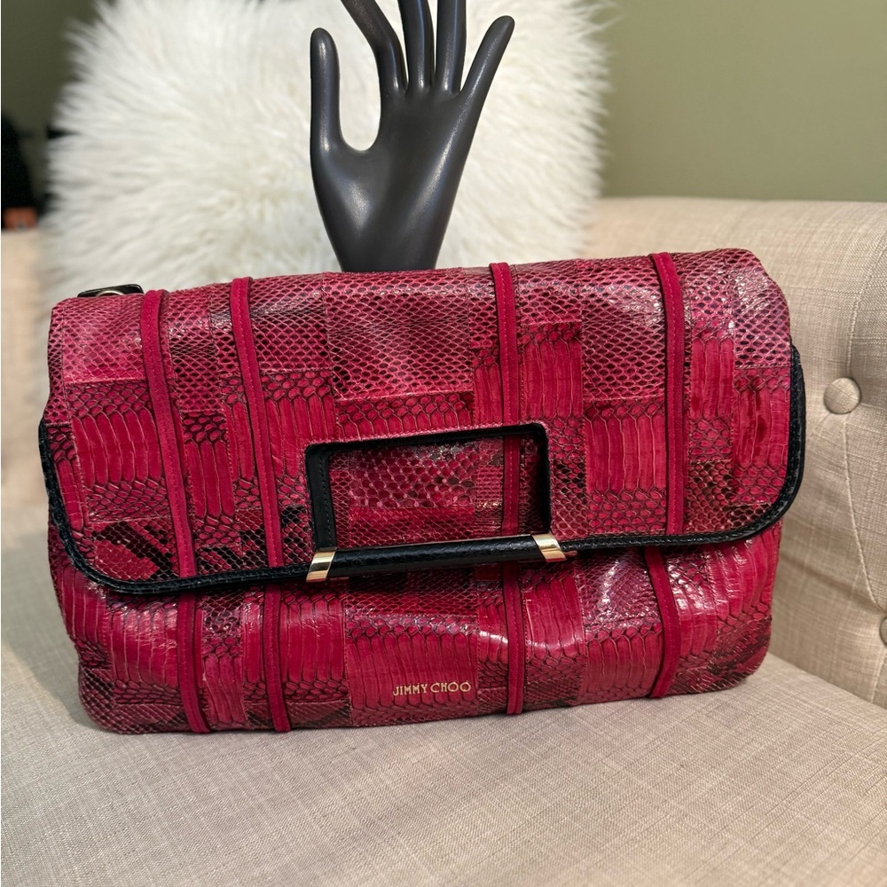 Jimmy Choo Alba Pink Snakeskin Clutch